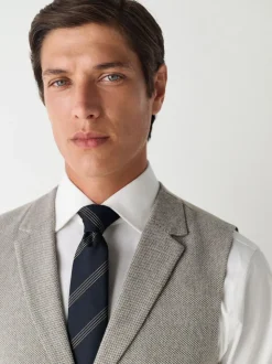 Neutral Slim Fit Nova Fides Italian Wool Blend Trimmed Textured Suit Waistcoat