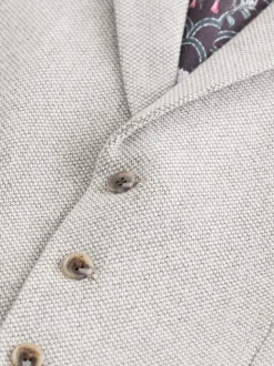 Neutral Slim Fit Nova Fides Italian Wool Blend Trimmed Textured Suit Waistcoat