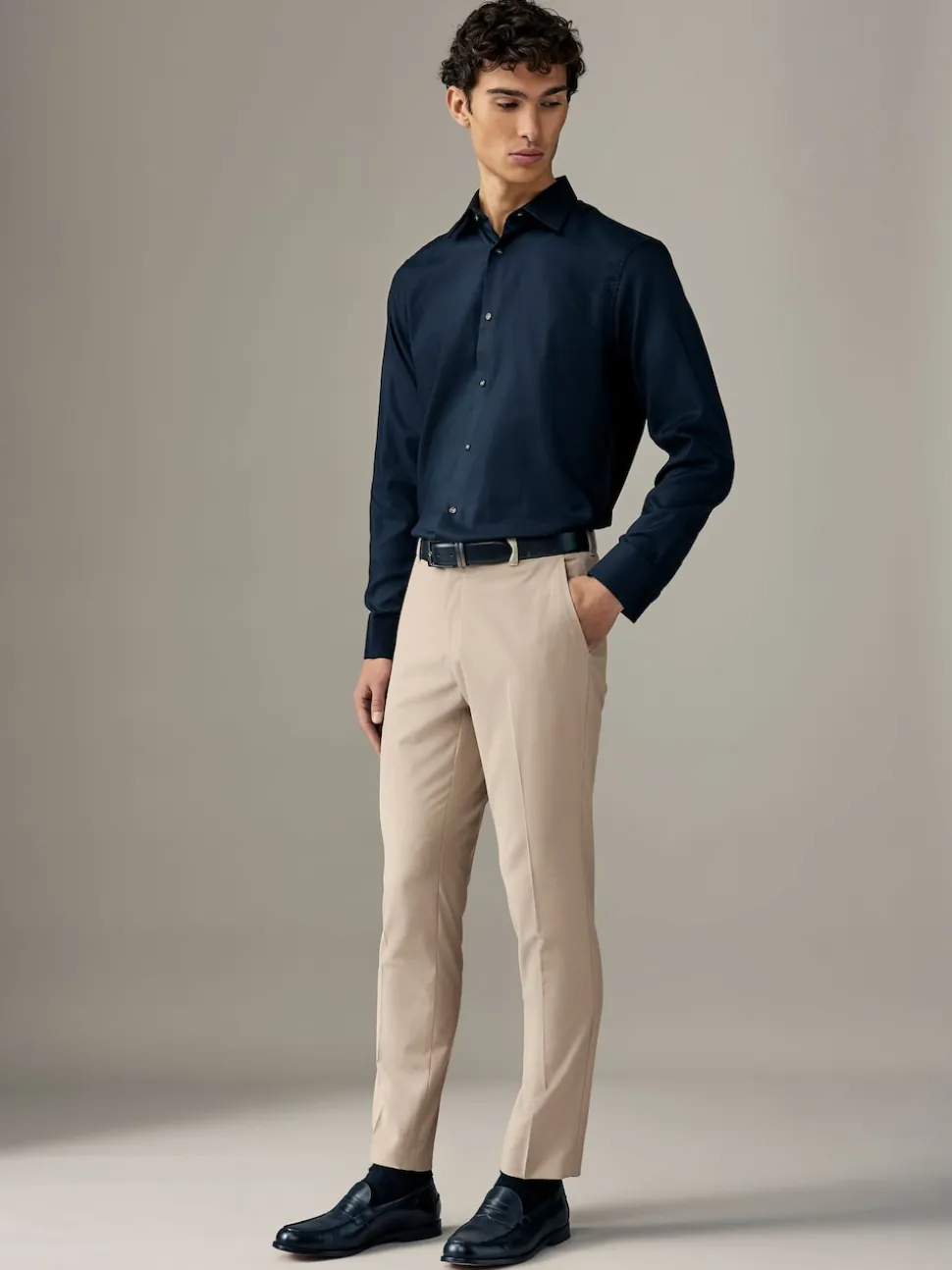 Neutral Slim Fit Stretch Smart Trousers