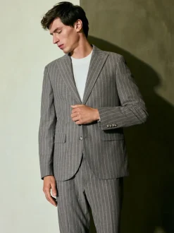 Neutral Slim Fit Striped Suit Jacket