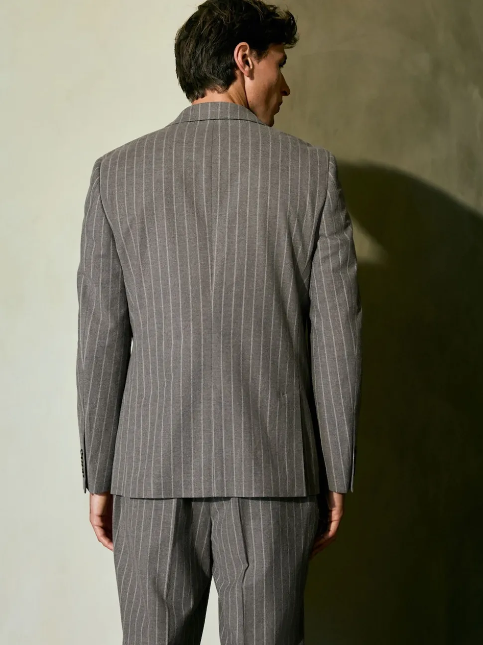 Neutral Slim Fit Striped Suit Jacket