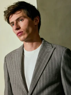 Neutral Slim Fit Striped Suit Jacket