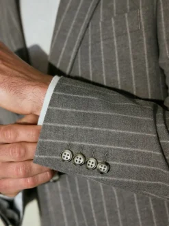 Neutral Slim Fit Striped Suit Jacket