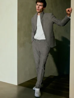 Neutral Slim Fit Striped Suit Trousers