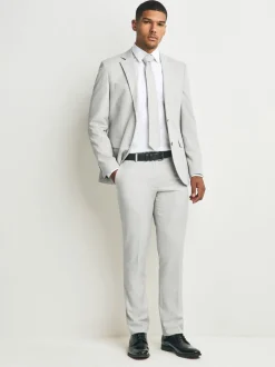 Neutral Slim Fit Textured Suit Trousers