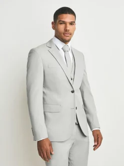 Neutral Slim Fit Textured Suit Jacket