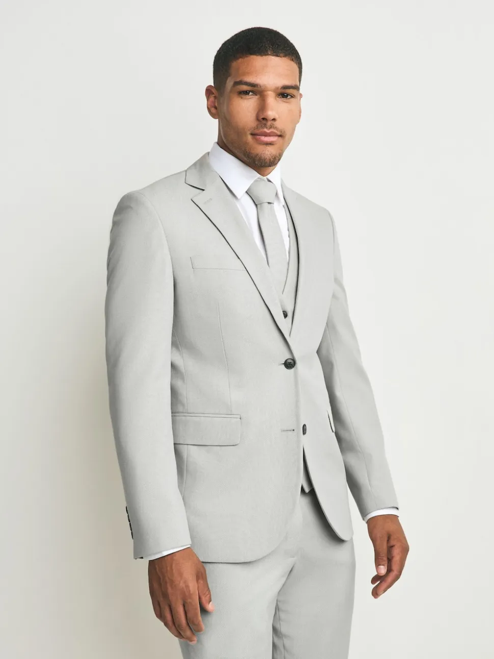 Neutral Slim Fit Textured Suit Jacket