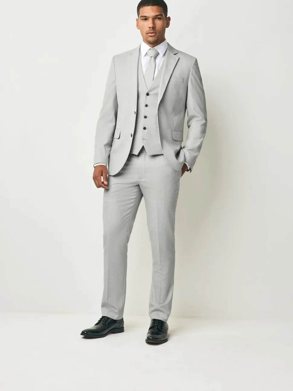 Neutral Slim Fit Textured Suit Jacket