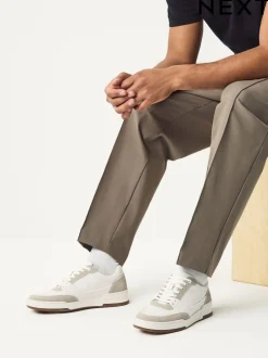 Neutral Smart Casual Trainers with Suede Trim