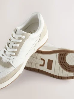 Neutral Smart Casual Trainers with Suede Trim