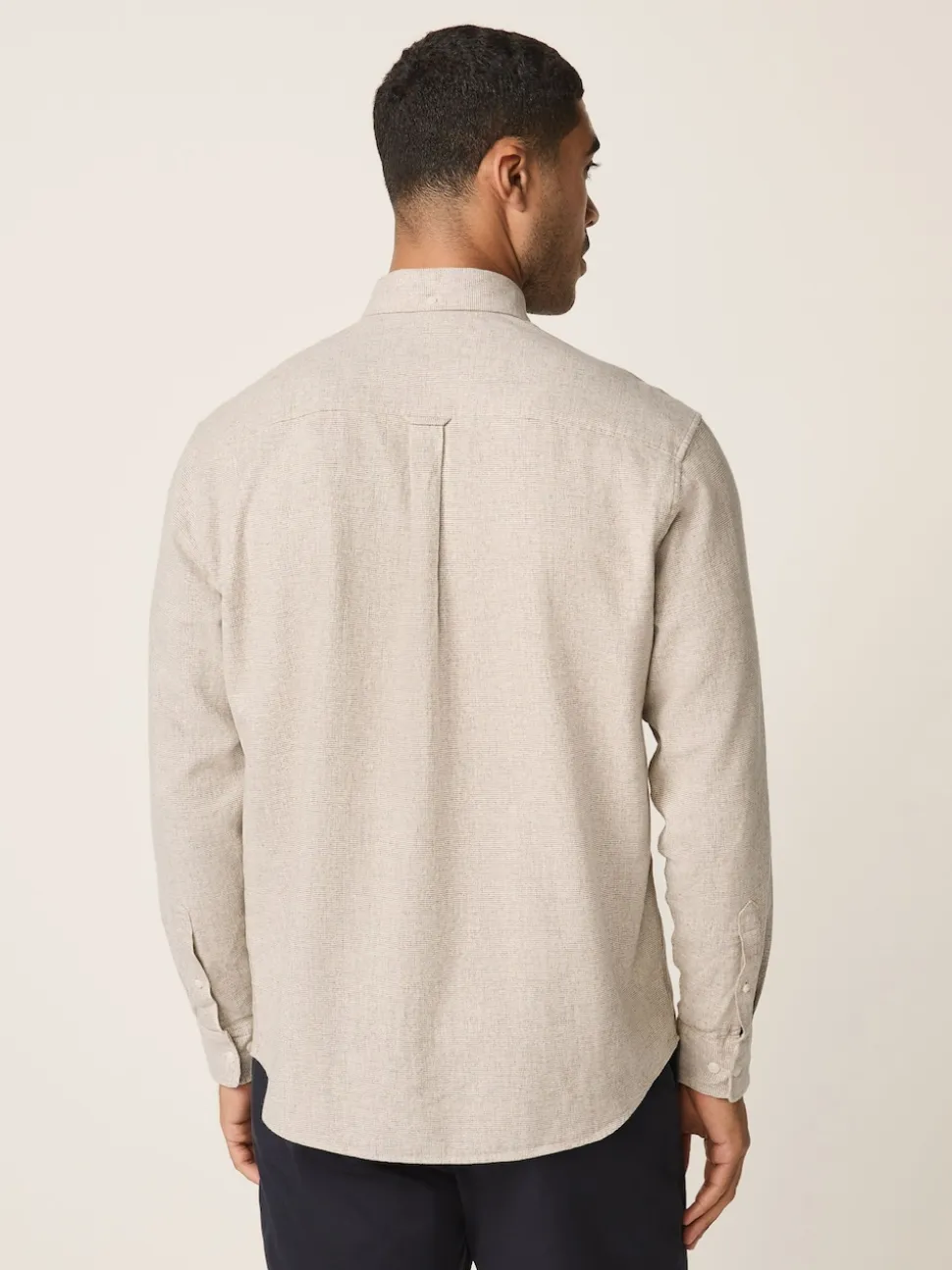 Neutral Standard Collar Cotton Linen Blend Long Sleeve Shirt