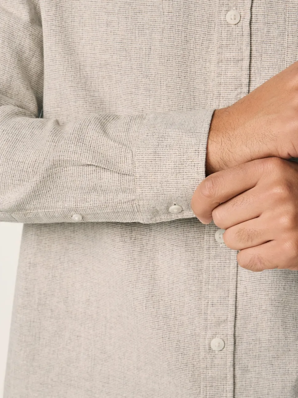 Neutral Standard Collar Cotton Linen Blend Long Sleeve Shirt