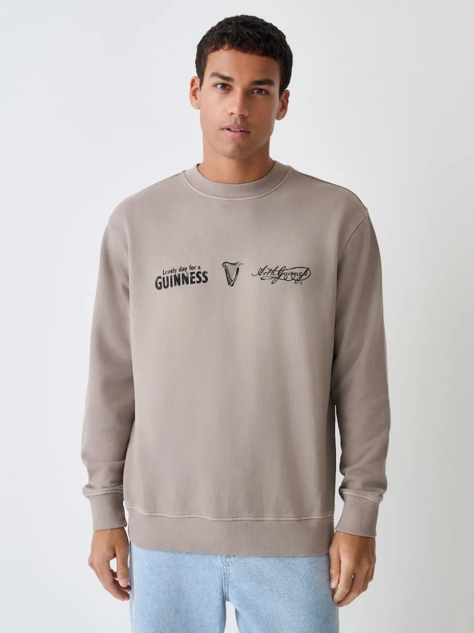 Neutral Stone Guinness Licence Graphic Crew Sweatshirt