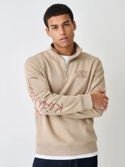 Neutral Stone Keith Haring Licence Graphic Print Quarter Zip Neck Sweatshirt