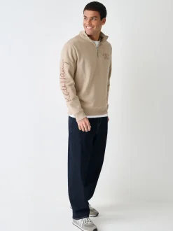 Neutral Stone Keith Haring Licence Graphic Print Quarter Zip Neck Sweatshirt
