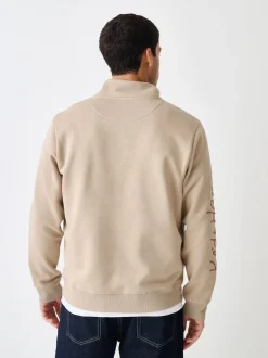Neutral Stone Keith Haring Licence Graphic Print Quarter Zip Neck Sweatshirt