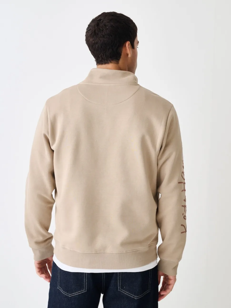 Neutral Stone Keith Haring Licence Graphic Print Quarter Zip Neck Sweatshirt