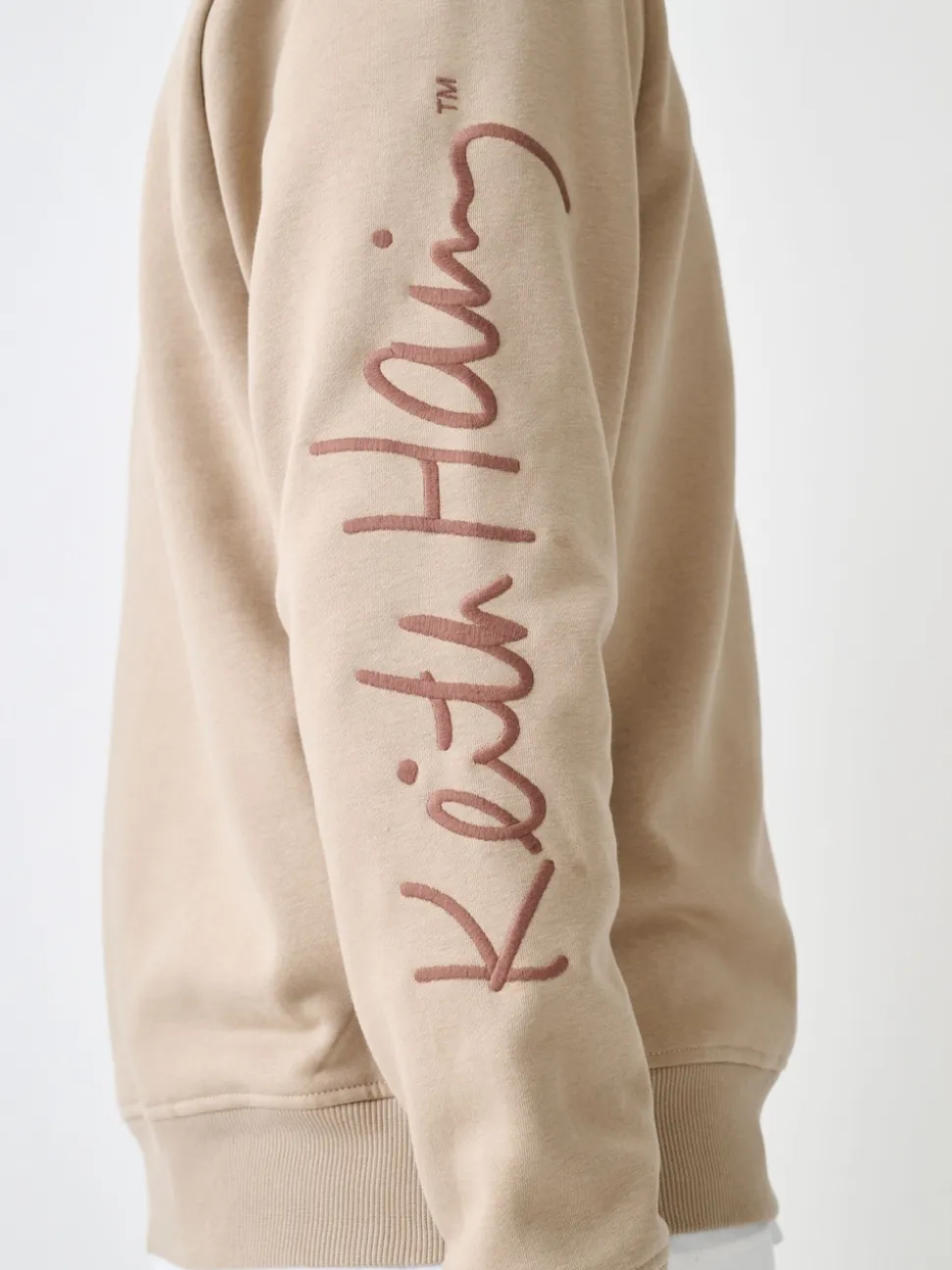 Neutral Stone Keith Haring Licence Graphic Print Quarter Zip Neck Sweatshirt
