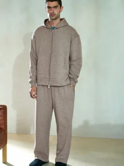 Neutral Stone Velour Lined Open Hem Joggers