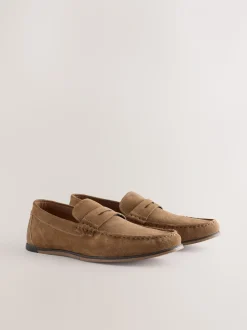 Neutral Suede Slim Loafers