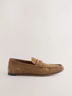 Neutral Suede Slim Loafers