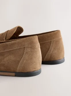 Neutral Suede Slim Loafers