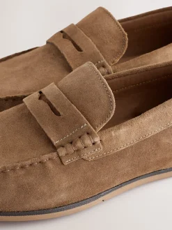 Neutral Suede Slim Loafers