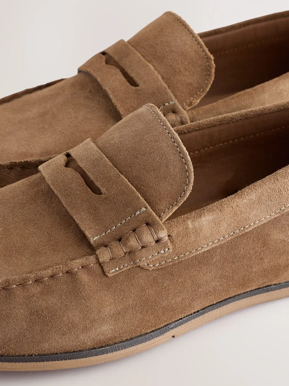 Neutral Suede Slim Loafers