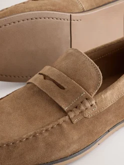 Neutral Suede Slim Loafers