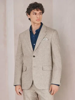 Neutral Tailored Fit Linen Blend Texture Suit Jacket