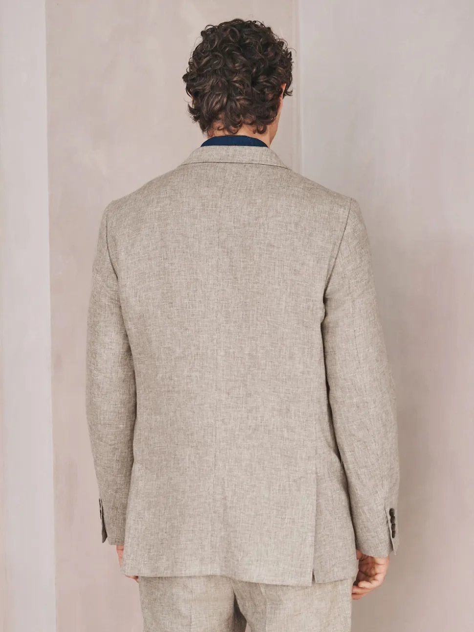 Neutral Tailored Fit Linen Blend Texture Suit Jacket