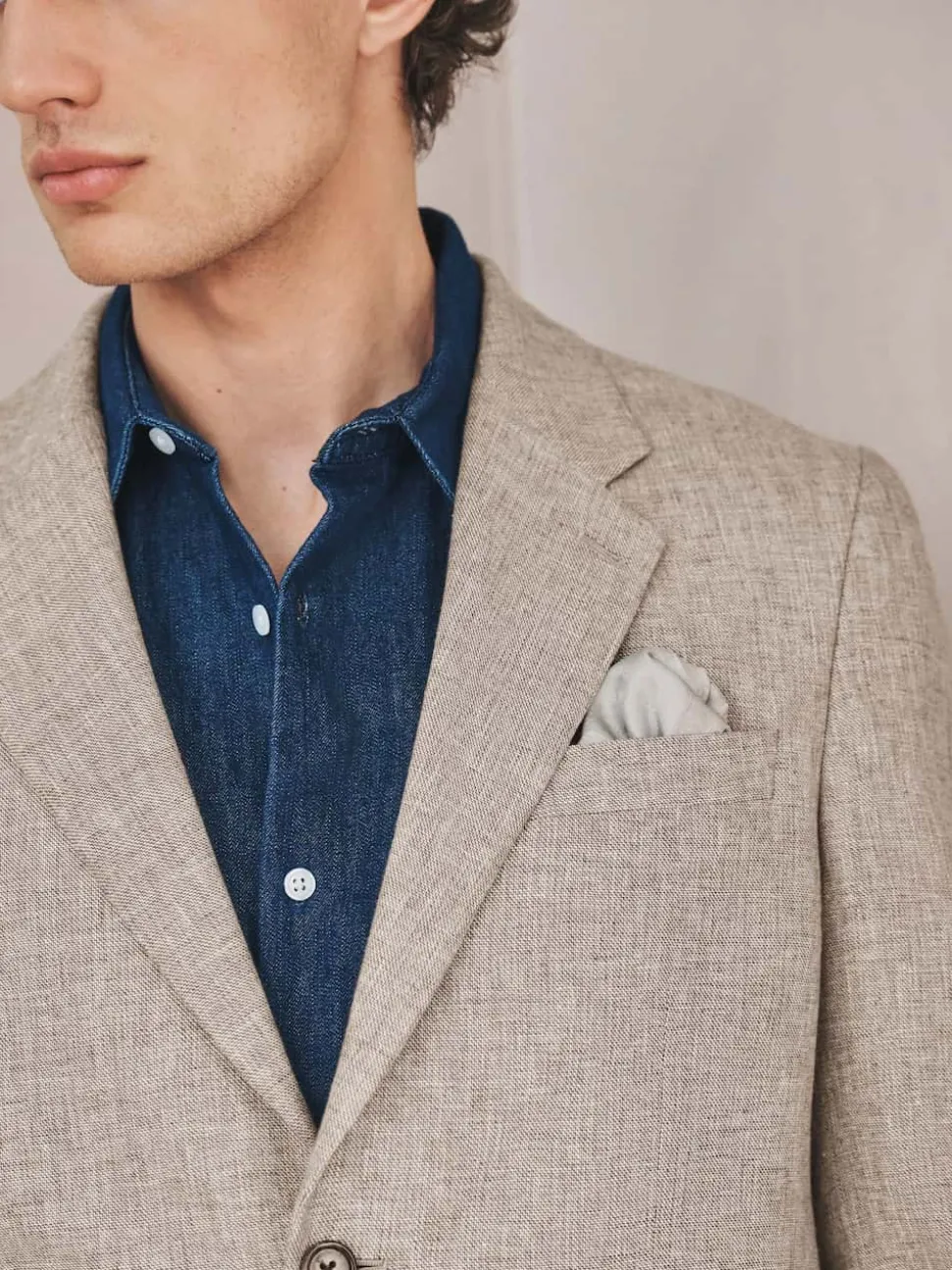Neutral Tailored Fit Linen Blend Texture Suit Jacket