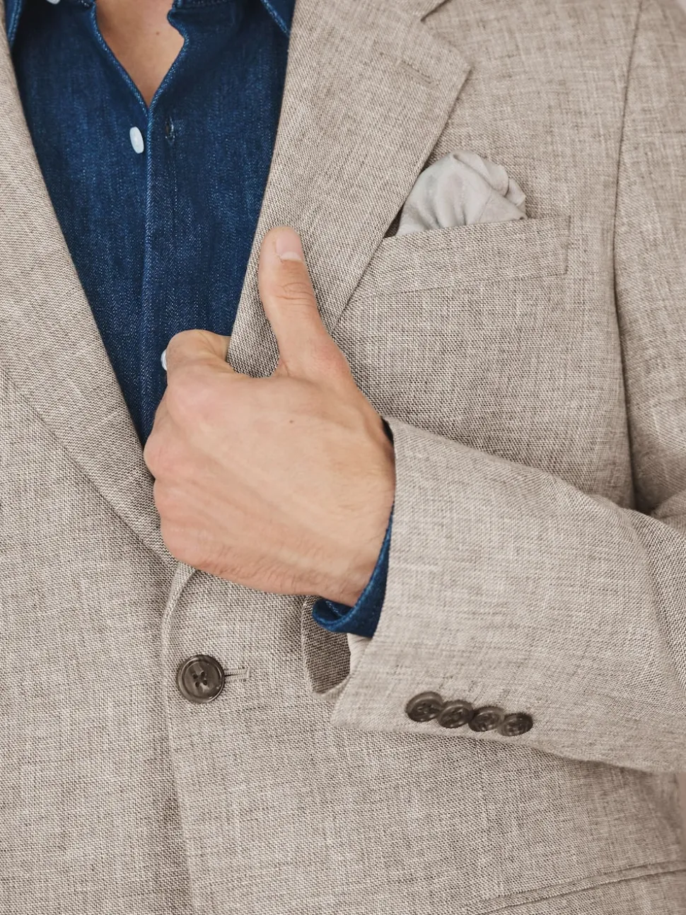 Neutral Tailored Fit Linen Blend Texture Suit Jacket