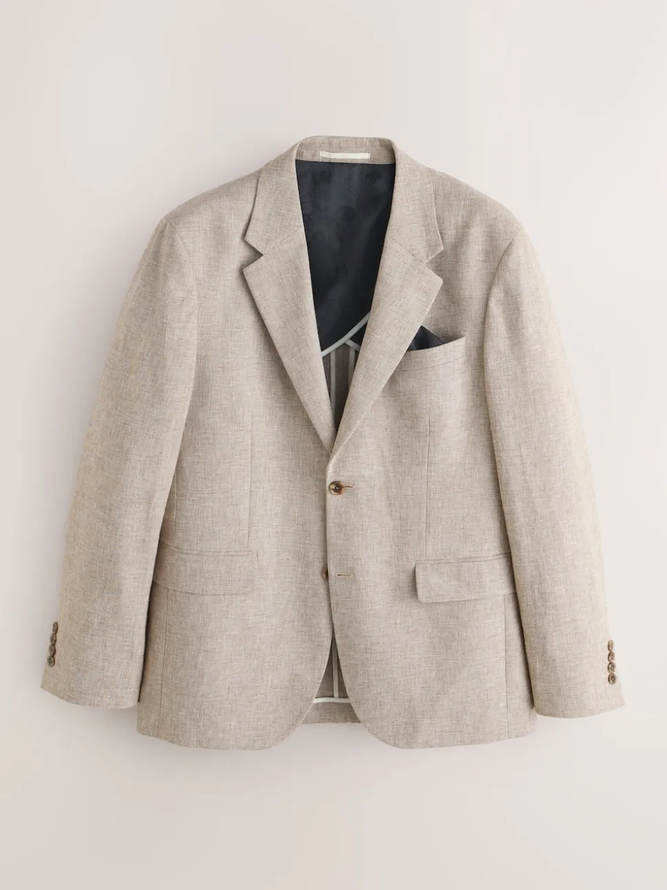 Neutral Tailored Fit Linen Blend Texture Suit Jacket