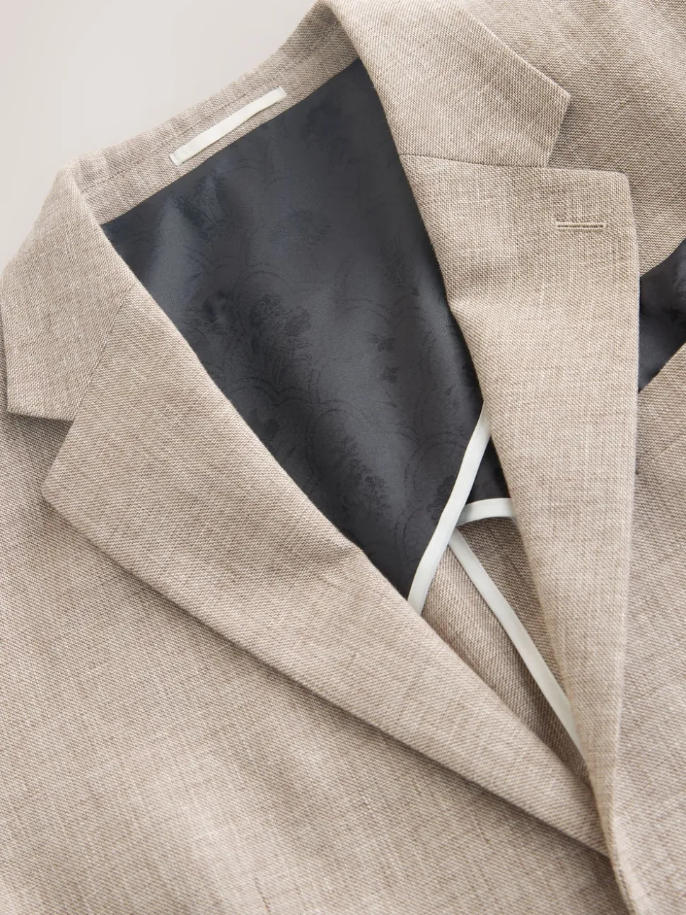Neutral Tailored Fit Linen Blend Texture Suit Jacket