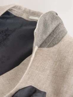 Neutral Tailored Fit Linen Blend Texture Suit Jacket