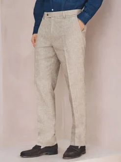 Neutral Tailored Fit Linen Blend Texture Suit Trousers