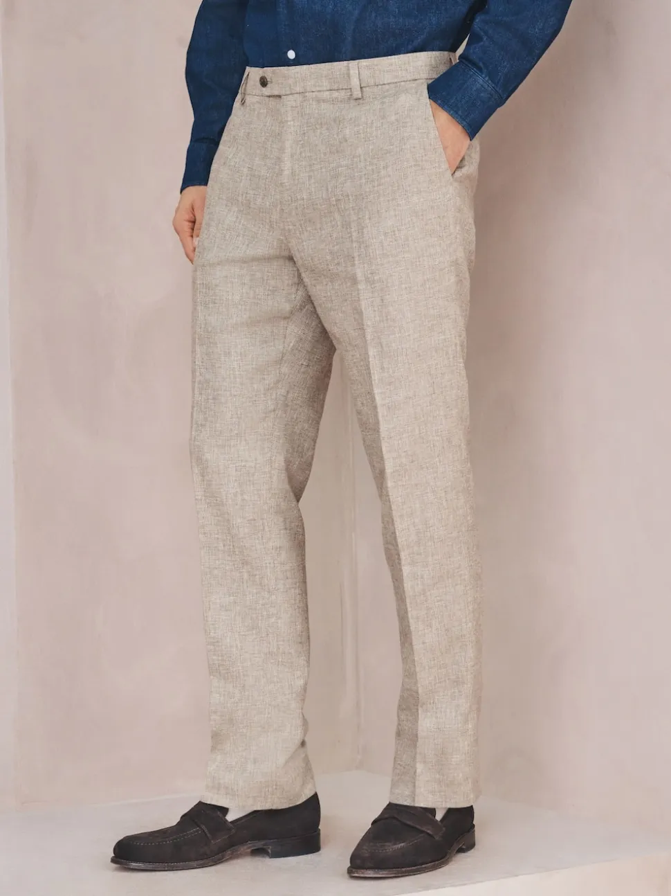 Neutral Tailored Fit Linen Blend Texture Suit Trousers