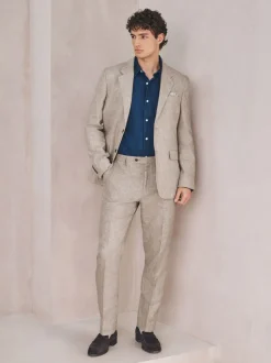 Neutral Tailored Fit Linen Blend Texture Suit Trousers