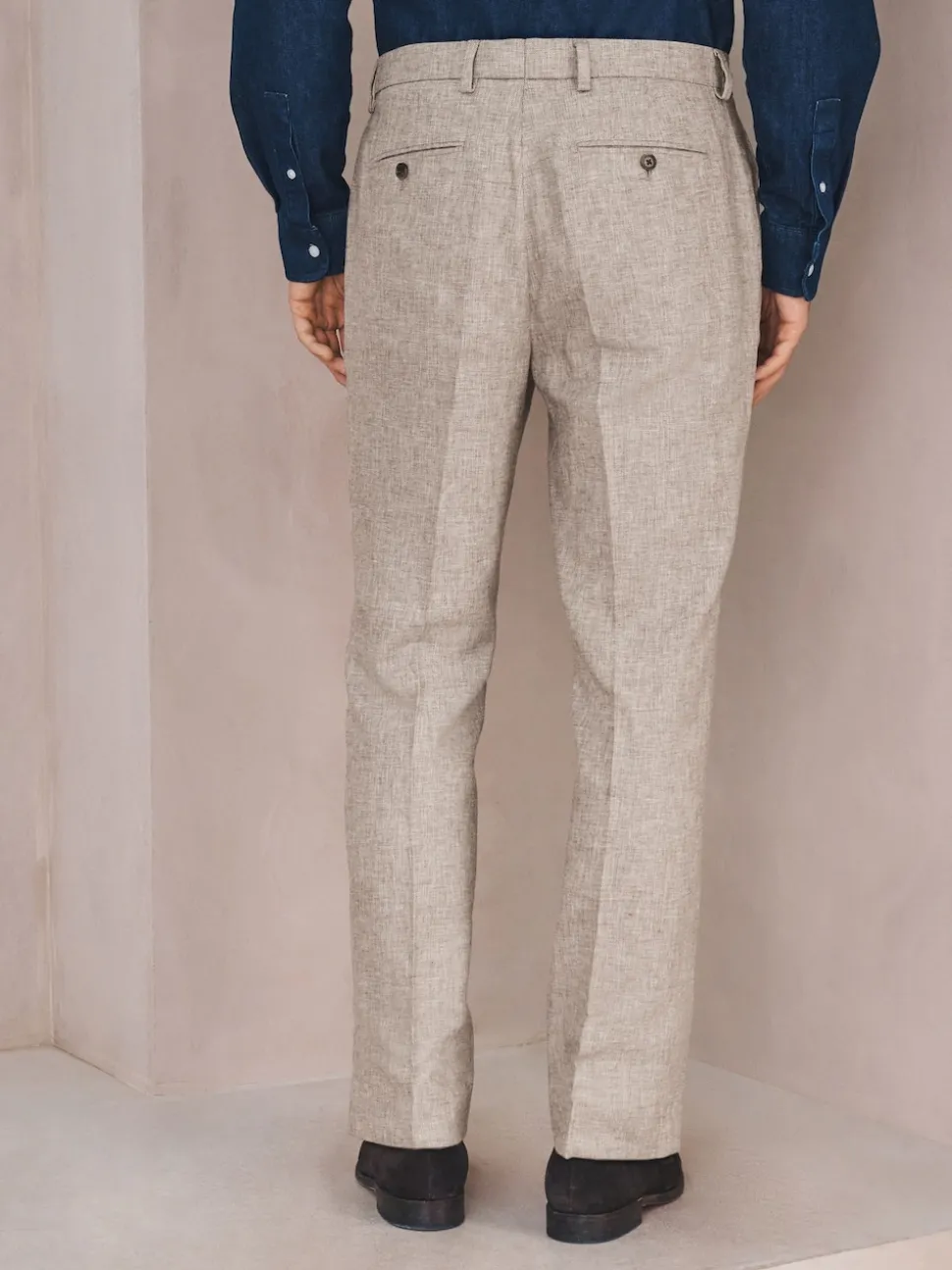 Neutral Tailored Fit Linen Blend Texture Suit Trousers