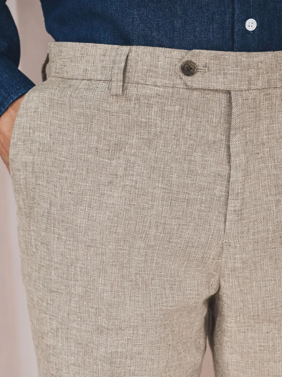 Neutral Tailored Fit Linen Blend Texture Suit Trousers