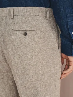 Neutral Tailored Fit Linen Blend Texture Suit Trousers