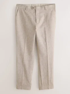 Neutral Tailored Fit Linen Blend Texture Suit Trousers