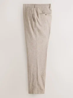 Neutral Tailored Fit Linen Blend Texture Suit Trousers