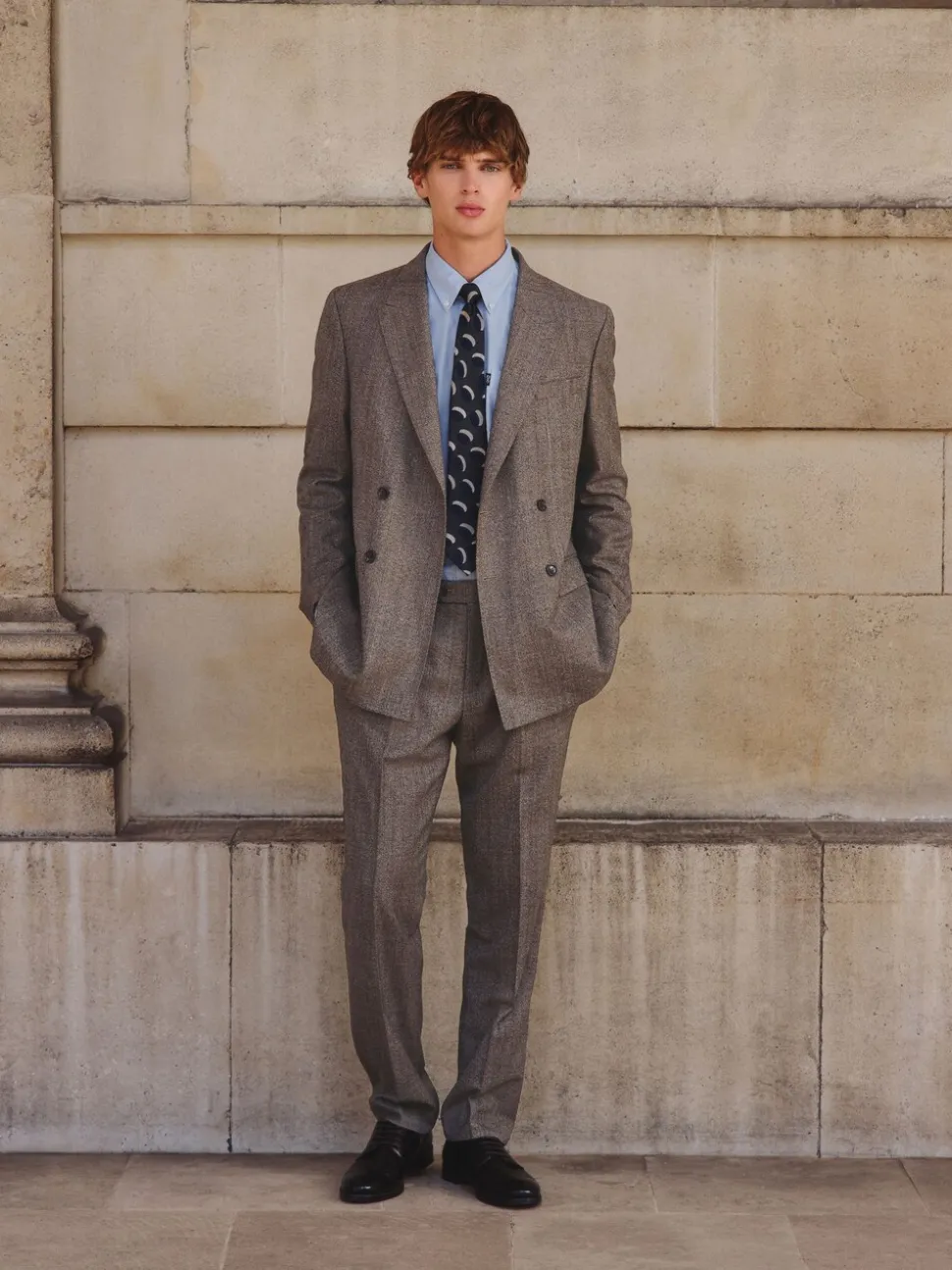 Neutral Tailored Fit Merino Wool Blend Suit Trousers