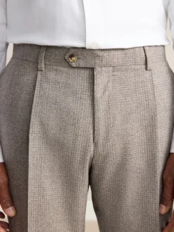 Neutral Tailored Fit Signature Marzotto 100% Italian Wool Check Suit Trousers