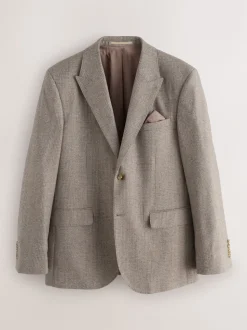 Neutral Tailored Fit Signature Marzotto 100% Italian Wool Check Suit Jacket