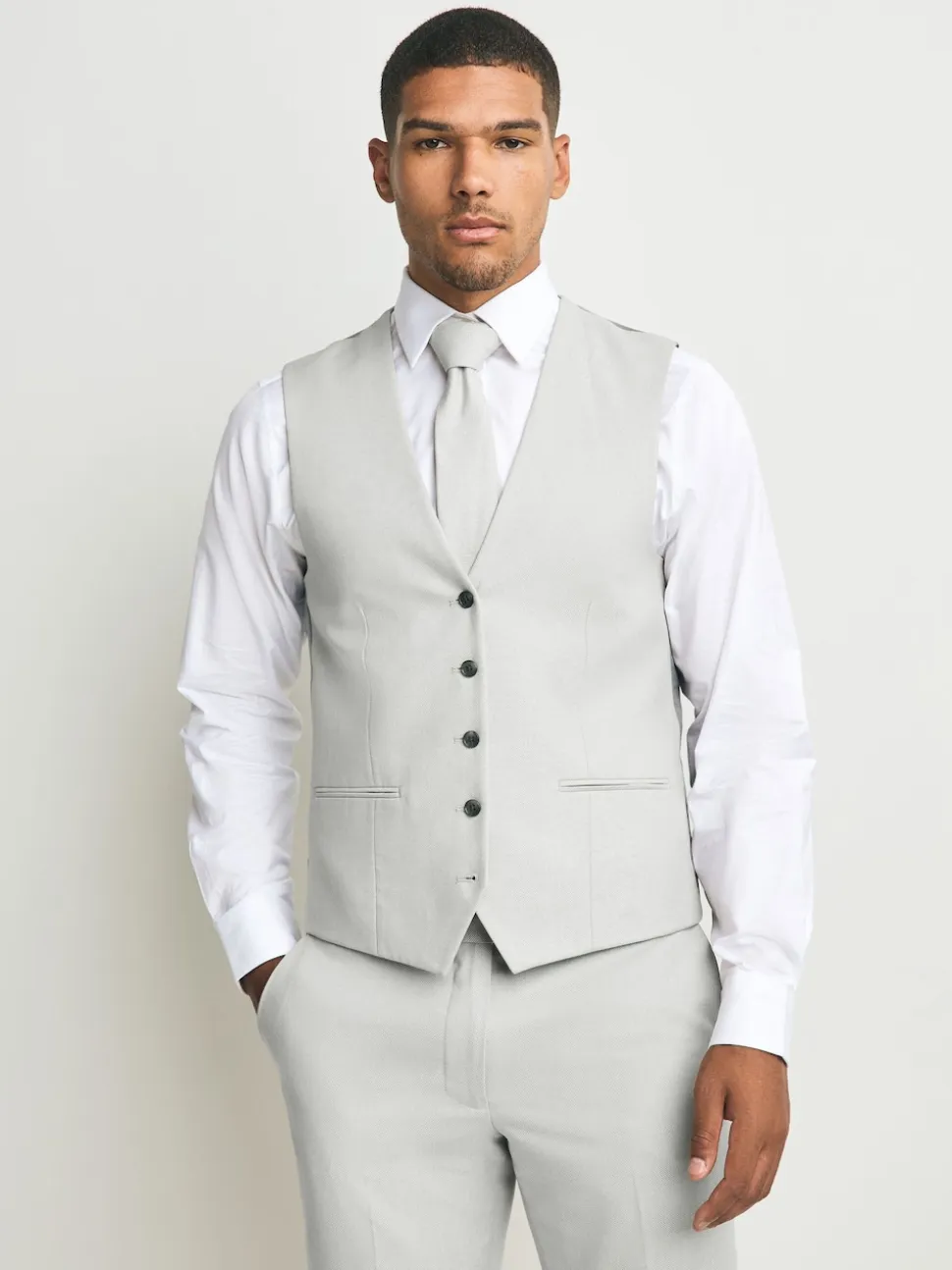 Neutral Textured Suit Waistcoat