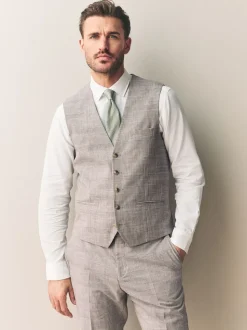 Neutral Tollegno Linen Blend Check Suit Waistcoat