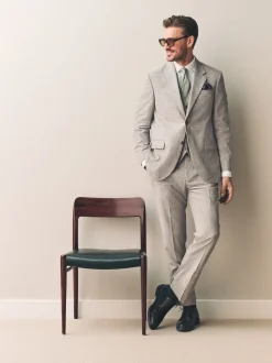 Neutral Tollegno Linen Blend Check Suit Waistcoat